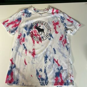 Abercrombie & Fitch Kids Tie-Dye T-Shirt - Red, Blue, and White Size 15/16